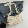 Borsa hobo floreale con manico plissettato e stampa a fiori arancioni su beige - Giallo