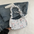 Borsa tote bianca a fiori con manico increspato e fiocco dolce per donna alla moda - Grigio