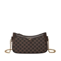 Sac à bandoulière marron rétro avec motif monogramme, chaîne dorée et boucle en métal - Marron