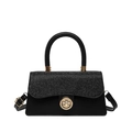 Glittery black crossbody bag with gold twist lock and adjustable shoulder strap - Black