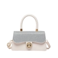Chic pink small square handbag with silver glitter flap and gold hardware accents - White
