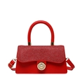Red sequin flap handbag with gold metal lock and adjustable strap for women - Red