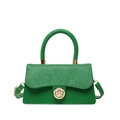 Elegant bright green square handbag with glitter texture and gold circular twist lock - Green