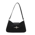 Borsa hobo nera intrecciata minimalista con fibbia a stella argento e tracolla - Nero
