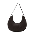 Elegant dark brown woven crescent hobo bag with leather strap and silver hardware - Dark Brown