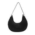 Sac demi-lune noir minimaliste avec texture tressée et fine bandoulière pour femme - Style Tressé / Noir