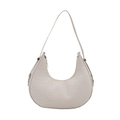 Sac hobo demi-lune ivoire minimaliste avec motif crocodile et fermeture éclair argentée - Style Gaufré Motif Crocodile / Blanc