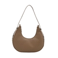 Sac hobo demi-lune marron minimaliste avec texture tressée et fine bandoulière élégante - Style Gaufré Tissé / Kaki