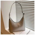 Detail of silver crescent hobo bag with matte metallic leather and adjustable strap - Silver
