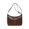Dark brown PU leather half-moon shoulder bag with adjustable strap and top gold zipper - Brown