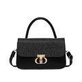 Chic black patchwork handbag with sequin flap and golden metal lock for women - Black