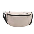 Versatile beige nylon chest bag with black straps and fashion label for outdoor sports - White