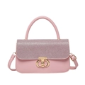 Pink crossbody bag with sparkly sequin flap and round gold twist lock closure - Pink