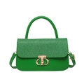 Chic green rhinestone small square crossbody bag with gold handle and twist lock detail - Green