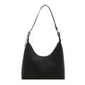 Minimalist black crescent shoulder bag with adjustable silver buckle and smooth matte leather - Black
