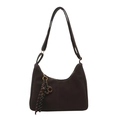 Premium dark brown vintage tote bag with adjustable strap and decorative woven pendant - With Ornament / Brown