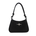 Borsa a spalla intrecciata nera con dettaglio stella d'argento e tracolla annodata - Nero