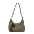 Olive green vintage tote bag with pretzel and key charms, minimalist faux leather texture - With Ornament / Green