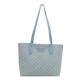 Sac fourre-tout bleu clair pour femme avec imprimé monogramme et plaque dorée - Bleu