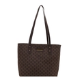 Grande borsa tote monogramma marrone con logo dorato e spalline sottili - Marrone