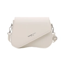 Minimalistische beige Satteltasche mit asymmetrischer Klappe und stilvollem Buchstabendruck - Weiß