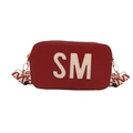 Rode crossbody tas met SM-patch en rood-witte golvende brede schouderriem - Rood
