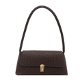 Braune gewebte Baguette-Tasche mit goldener Metallschnalle und langem Rundgriff - Dunkelbraun