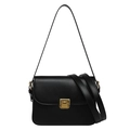 Sac bandoulière en cuir noir classique avec boucle dorée et sangle réglable - Noir