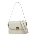 Sac bandoulière vintage en cuir crème avec fermoir en laiton et deux bandoulières - Blanc