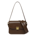 Sac bandoulière vintage marron foncé avec finition mate et fermoir doré rectangulaire - Marron