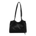 Minimalist black faux leather tote bag with thin bow detail and sturdy wide base design - Black