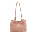 Minimalist pink faux leather tote bag with bow detail and large capacity shoulder straps - Pink