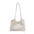 White vintage large tote bag with decorative bow and slim shoulder straps in matte finish - White