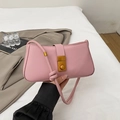 Pink matte leather baguette shoulder bag with vintage gold buckle and knotted strap detail - Pink