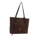 Klassieke donkerbruine monogram tote tas van kunstleer met een metalen logoplaatje - Bruin
