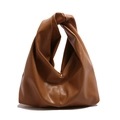 Bolso de mano marrón de piel suave con diseño plisado y asa con nudo de moda - Caqui