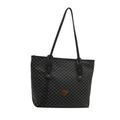 Bolso tote negro minimalista con estampado gris y detalle de logo metálico bronce - Negro