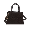 Deep brown woven leather crossbody bag with top handles and golden hardware detailing - Dark Brown