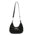 Sac hobo noir tissé minimaliste urbain avec un nœud décoratif en métal doré - Noir