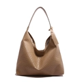 Klassische hobo-schultertasche mit kamelfarbener flechtstruktur und breitem riemen - Khaki