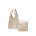 Sac seau en cuir blanc crème avec texture litchi et pochette intérieure assortie - Blanc