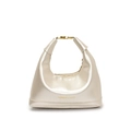 Borsa hobo francese champagne metallizzato con manico rotondo e fibbia dorata - Bianco