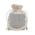 Mini borsa a scatola in ecopelle serpente grigio chiaro con manico di perle e coulisse - Argento