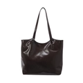Large vintage chocolate PU leather tote bag with glossy finish and long shoulder strap - Brown