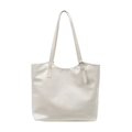 Minimalist cream white PU leather tote bag with adjustable straps for women commuting - White