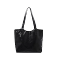 Minimalist black glossy tote bag with adjustable shoulder straps and spacious trapezoid design - Black