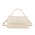 Elegante borsa a tracolla beige motivo a pietra con scritta dorata Fashion & Bag - Bianco Sporco