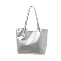 Minimalist silver metallic tote bag with high-gloss finish and slim shoulder straps - Silver