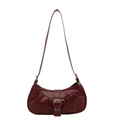 Vintage burgundy pleated underarm bag with glossy leather and silver buckle detail - Red