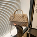 Borsa a tracolla kaki con monogramma, logo dorato e manico superiore in stile retrò - Grigio